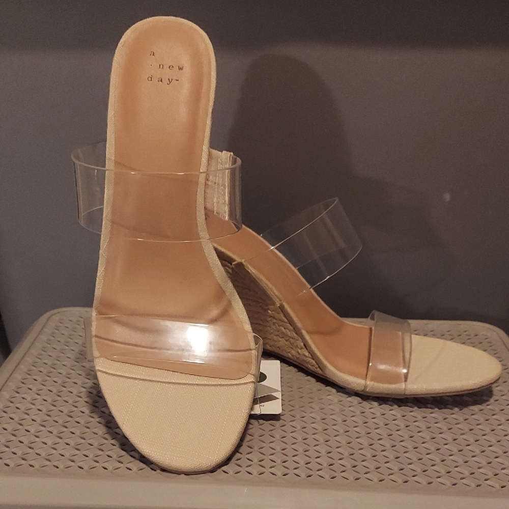 A New Day Women's Wedge Sandals with Clear Straps Sz 11